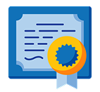 Icon representing education, skill development, and professional certification (Certificate with ribbon seal).