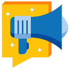 Icon representing marketing, communication, and getting the message out (Megaphone in speech bubble).